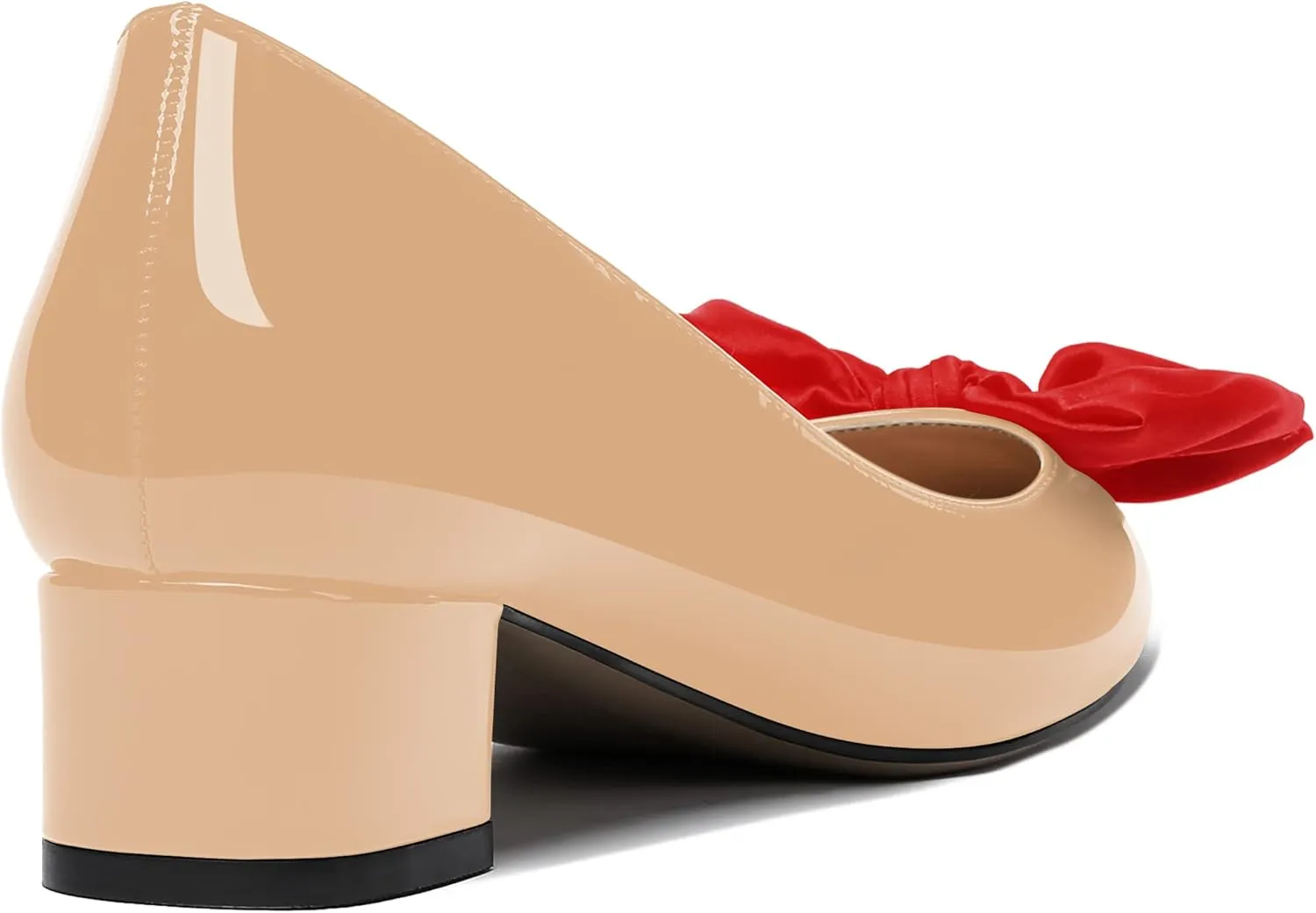 WAYDERNS Women's Pointed Toe Slip On Block Patent Bow Chunky Low Heel Pumps Shoes 1.5 Inch