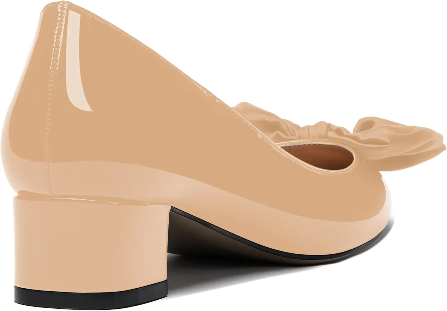 WAYDERNS Women's Pointed Toe Slip On Block Patent Bow Chunky Low Heel Pumps Shoes 1.5 Inch