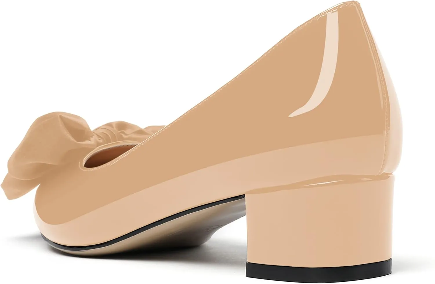 WAYDERNS Women's Pointed Toe Slip On Block Patent Bow Chunky Low Heel Pumps Shoes 1.5 Inch