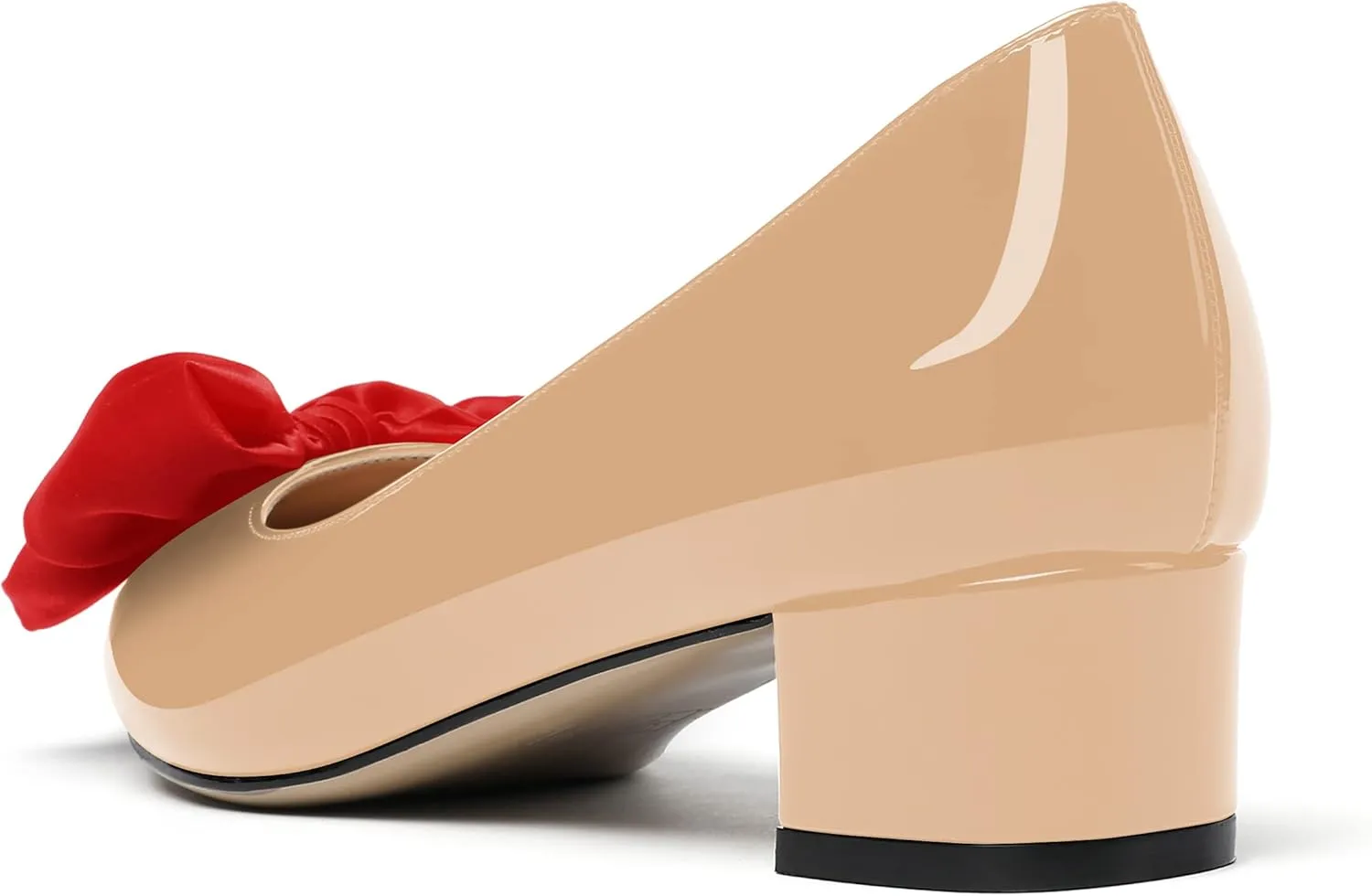 WAYDERNS Women's Pointed Toe Slip On Block Patent Bow Chunky Low Heel Pumps Shoes 1.5 Inch