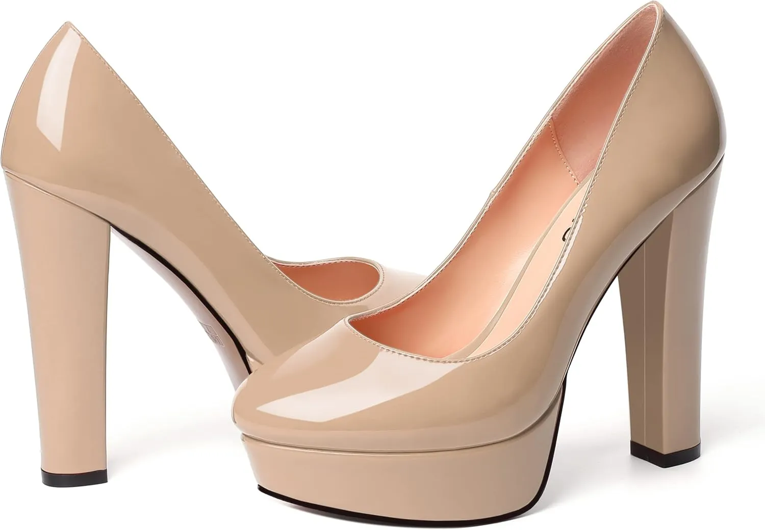 WAYDERNS Womens Round Toe Slip On Casual Platform Wedding Patent Block High Heel Pumps Shoes 5 Inch