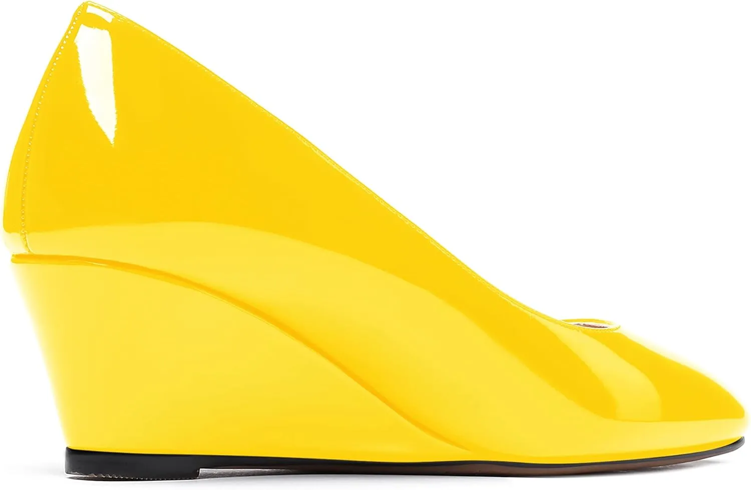 WAYDERNS Women's Slip On Patent Leather Square Toe Low Heel Wedge Pumps Shoes 2 Inch