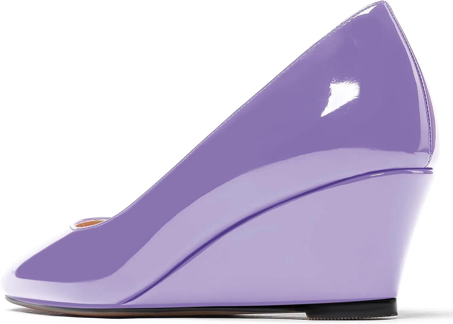 WAYDERNS Women's Slip On Patent Leather Square Toe Low Heel Wedge Pumps Shoes 2 Inch