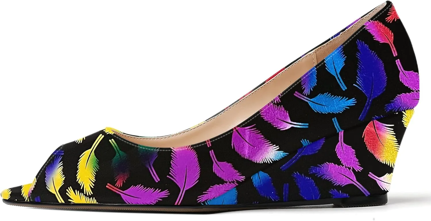 WAYDERNS Women's Slip On Peep Toe Patent Leather Wedge Low Heel Pumps Shoes 2 Inch