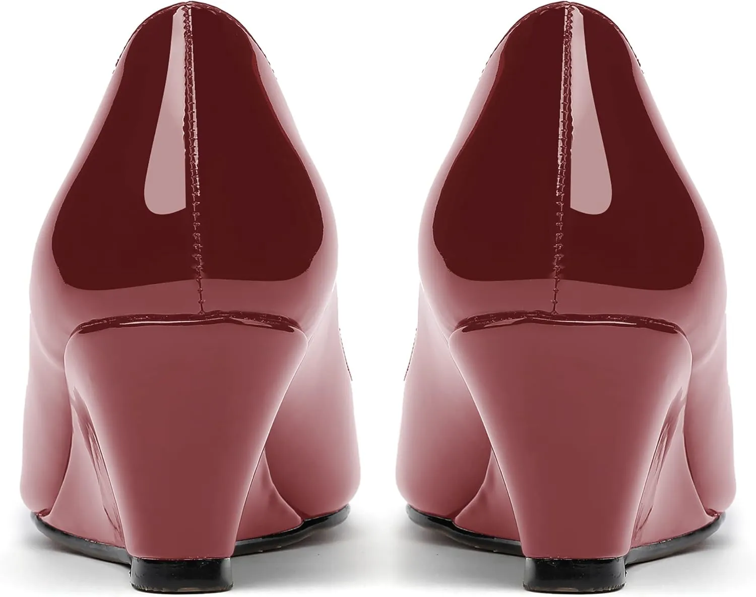 WAYDERNS Women's Slip On Peep Toe Patent Leather Wedge Low Heel Pumps Shoes 2 Inch