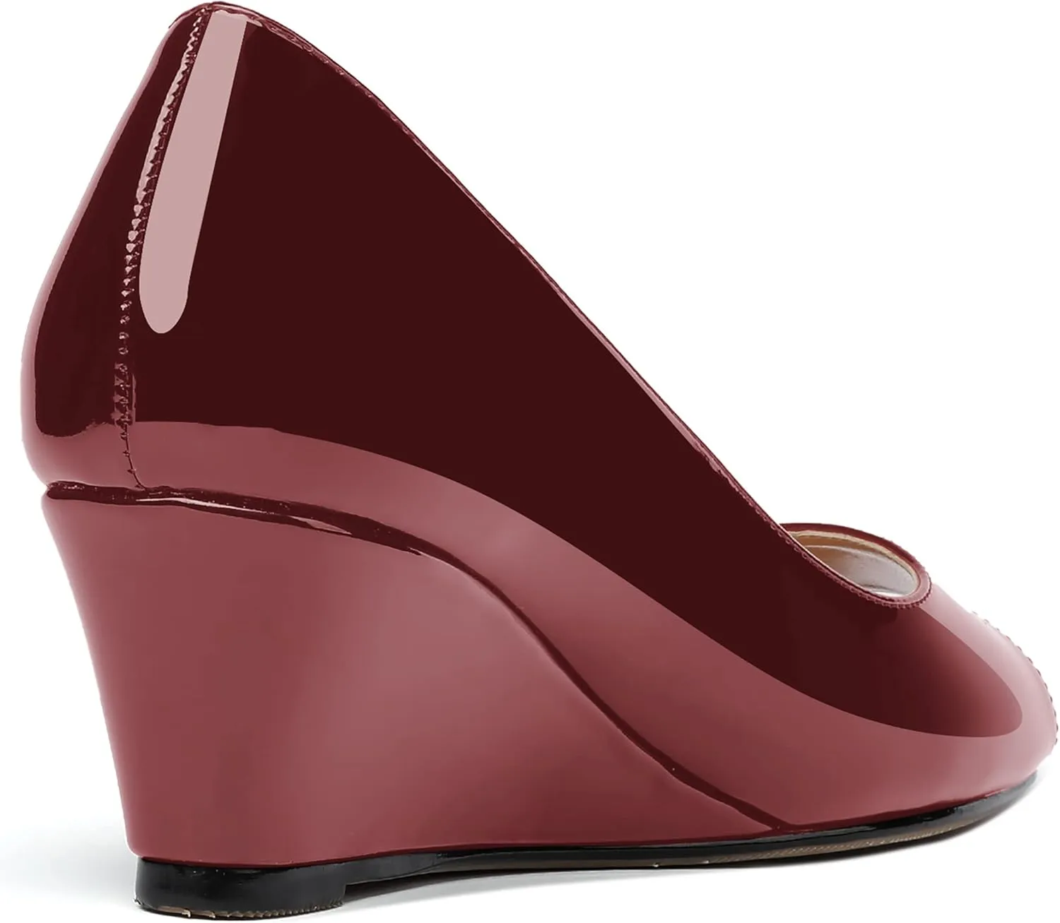 WAYDERNS Women's Slip On Peep Toe Patent Leather Wedge Low Heel Pumps Shoes 2 Inch
