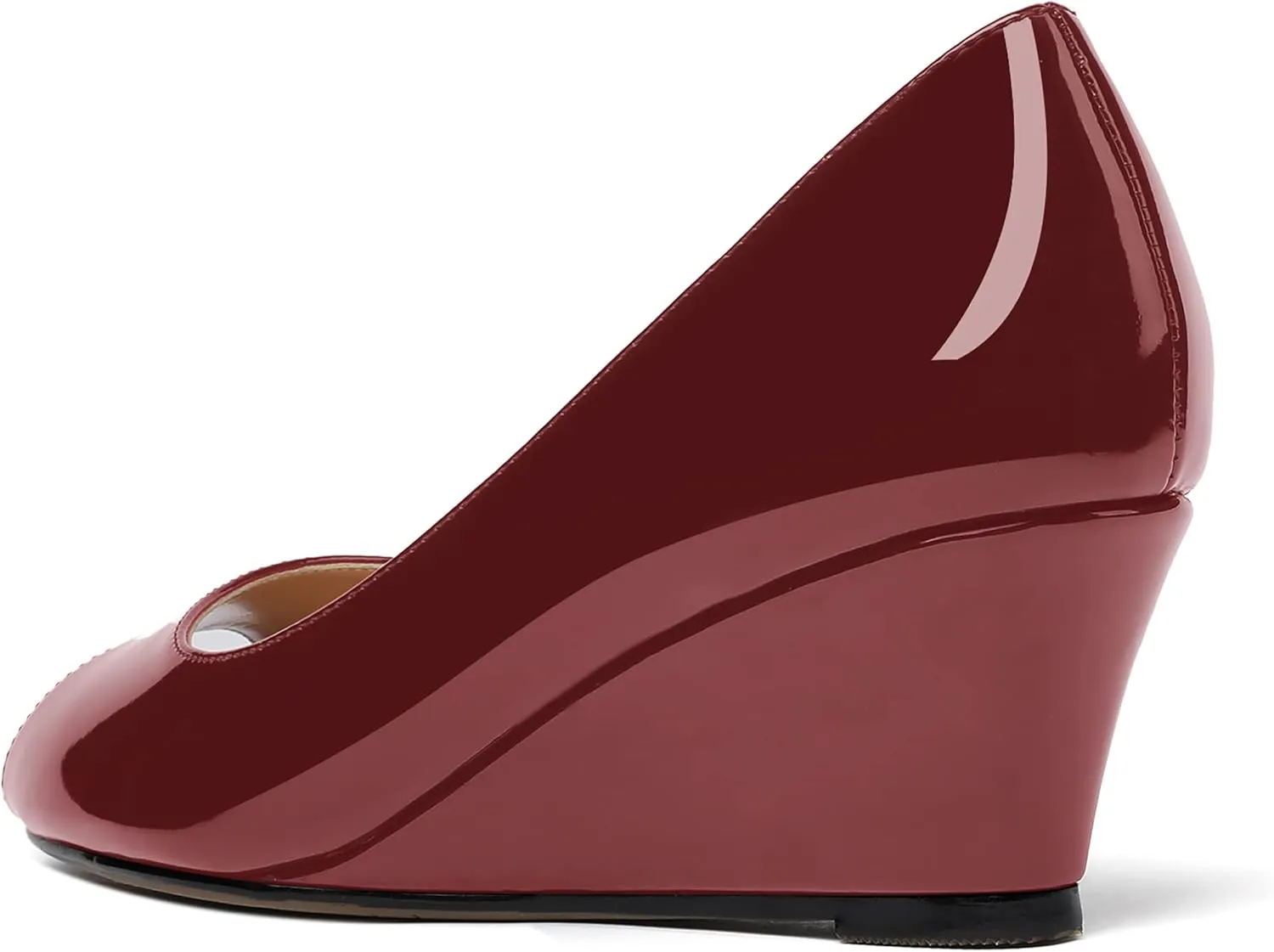 WAYDERNS Women's Slip On Peep Toe Patent Leather Wedge Low Heel Pumps Shoes 2 Inch