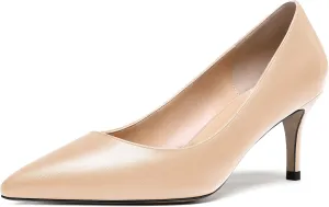 WAYDERNS Women's Slip On Solid Pointed Toe Matte Stiletto Mid Heel Pumps Shoes 2.5 Inch