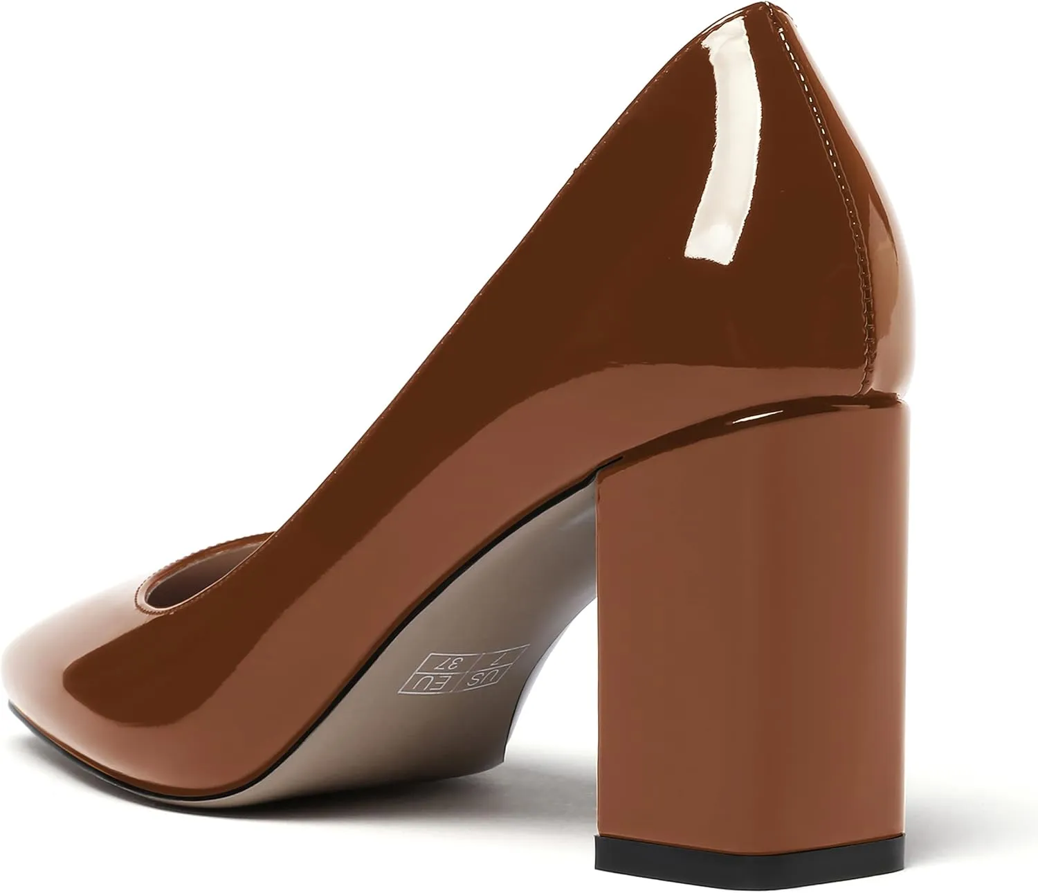 WAYDERNS Women's Slip On Solid Square Toe Patent Block High Heel Pumps Shoes 3 Inch