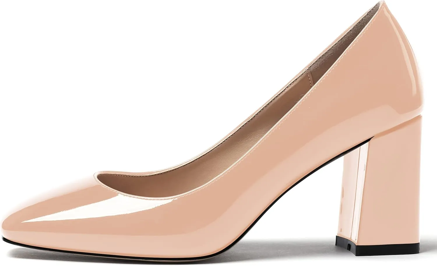 WAYDERNS Women's Slip On Solid Square Toe Patent Block High Heel Pumps Shoes 3 Inch
