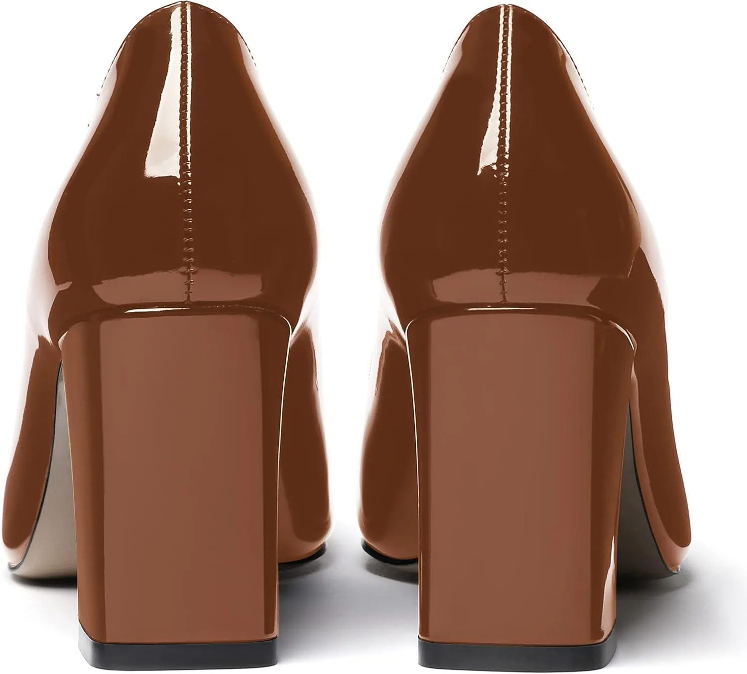 WAYDERNS Women's Slip On Solid Square Toe Patent Block High Heel Pumps Shoes 3 Inch