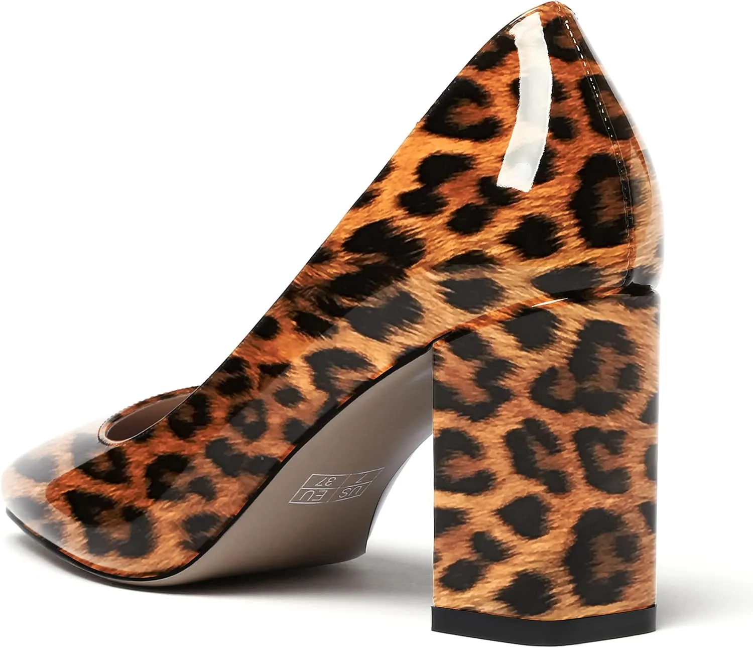 WAYDERNS Women's Slip On Solid Square Toe Patent Block High Heel Pumps Shoes 3 Inch
