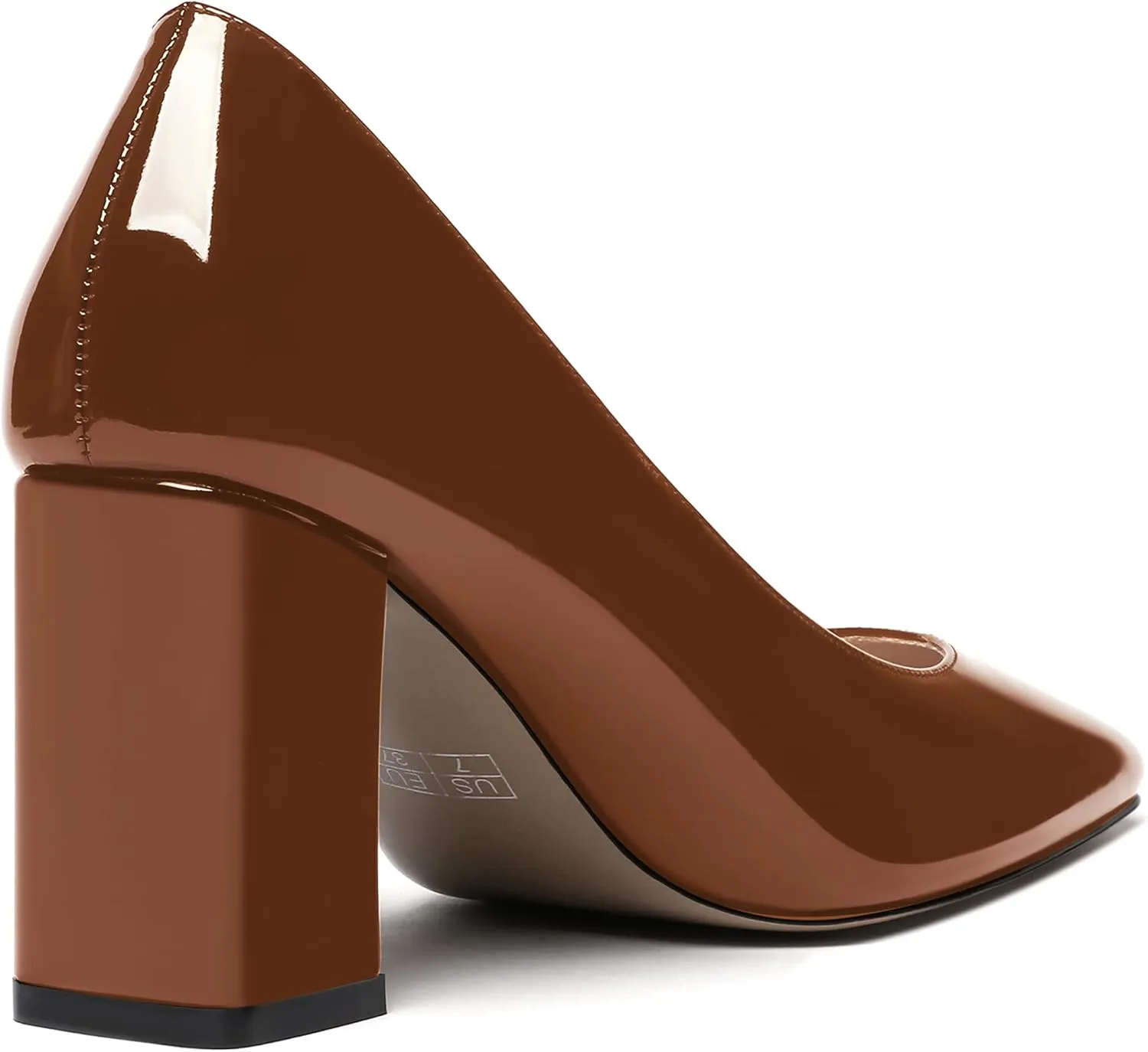 WAYDERNS Women's Slip On Solid Square Toe Patent Block High Heel Pumps Shoes 3 Inch