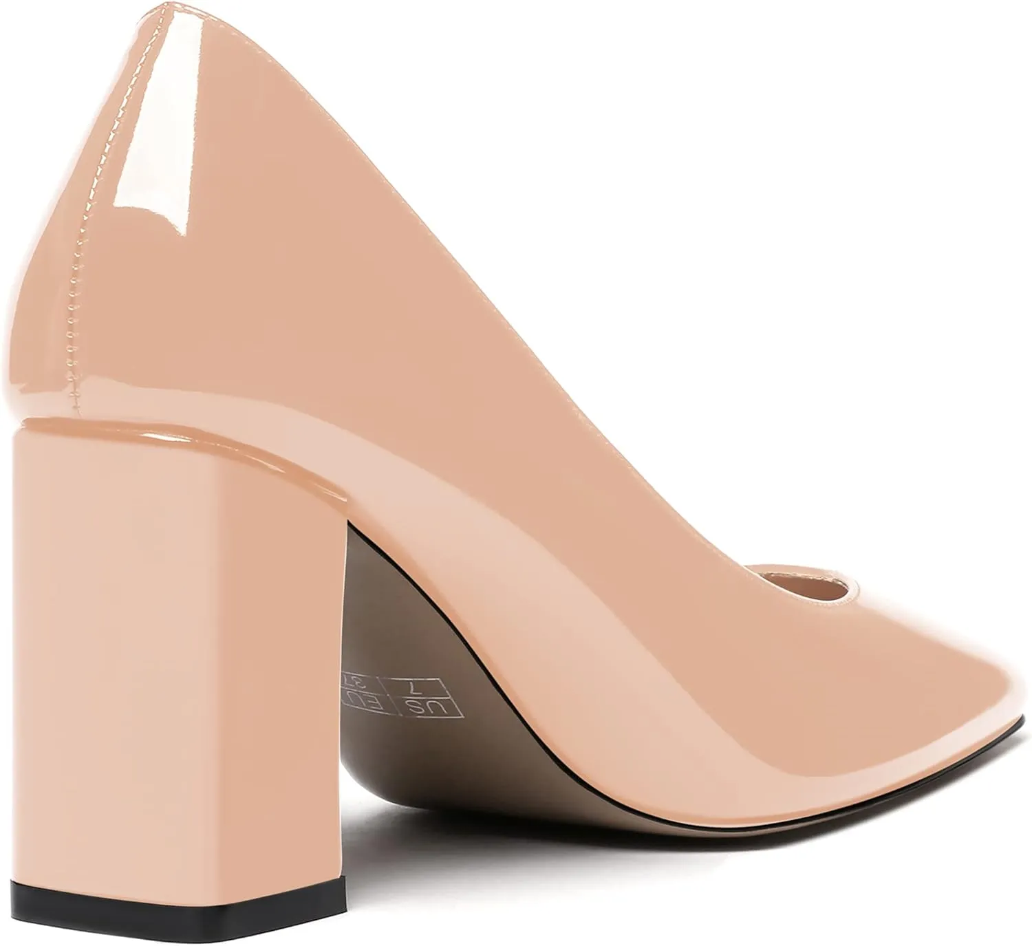 WAYDERNS Women's Slip On Solid Square Toe Patent Block High Heel Pumps Shoes 3 Inch
