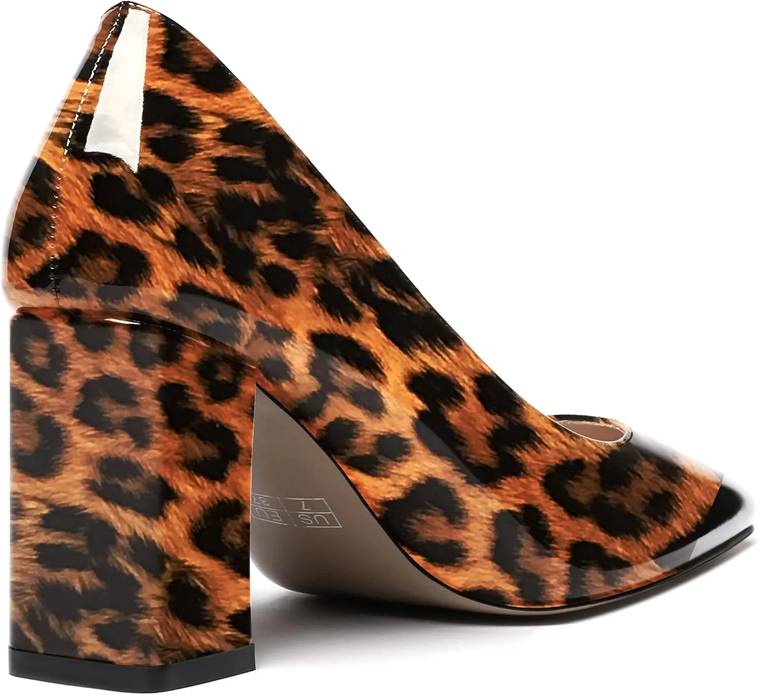 WAYDERNS Women's Slip On Solid Square Toe Patent Block High Heel Pumps Shoes 3 Inch