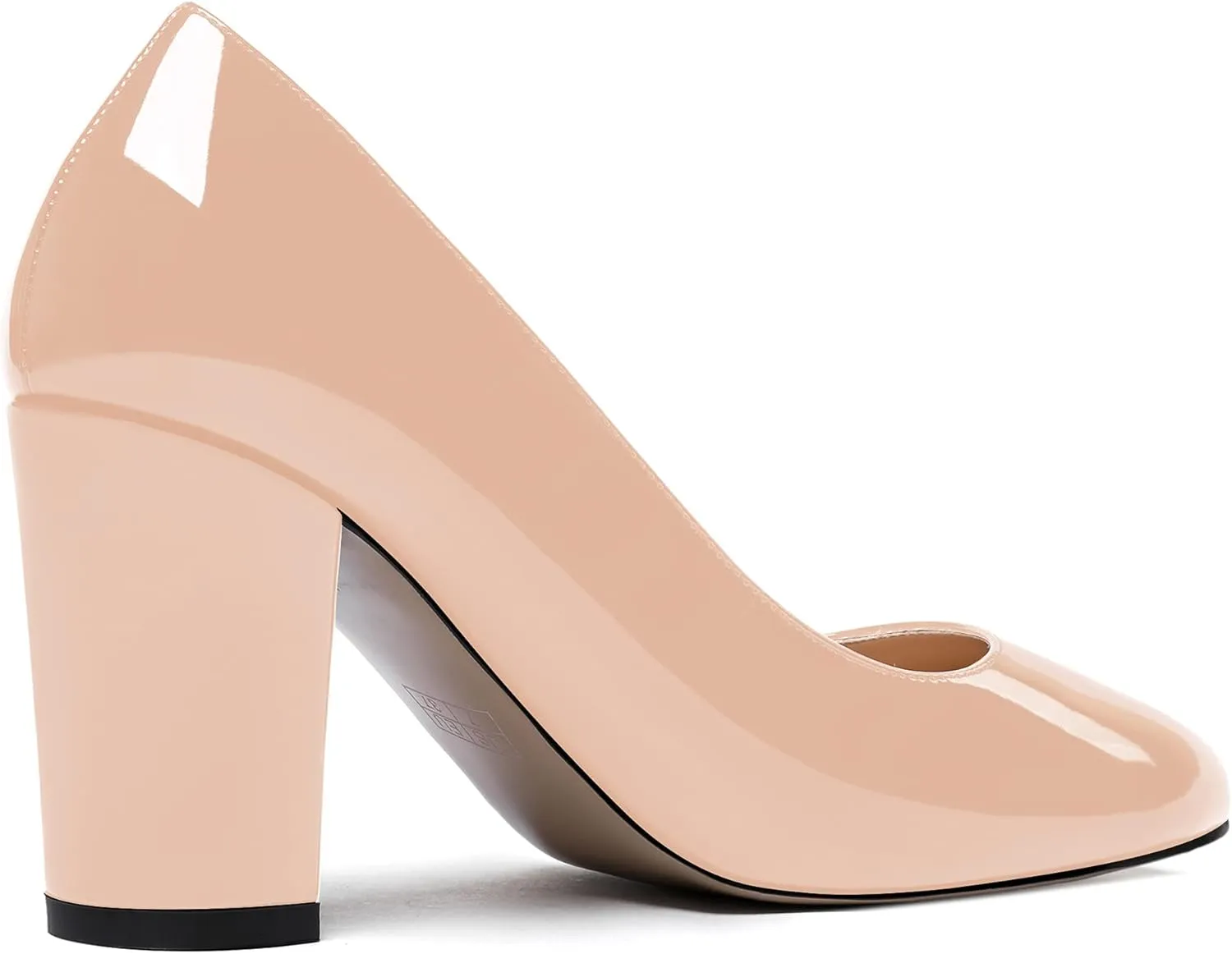 WAYDERNS Women's Slip On Solid Thick Round Toe Patent Block High Heel Pumps Shoes 3 Inch