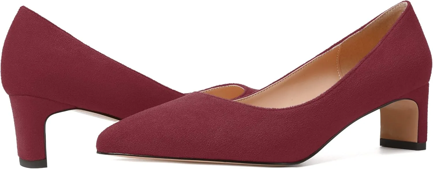 WAYDERNS Womens Solid Pointed Toe Slip On Dress Suede Wedding Chunky Low Heel Pumps Shoes 2 Inch