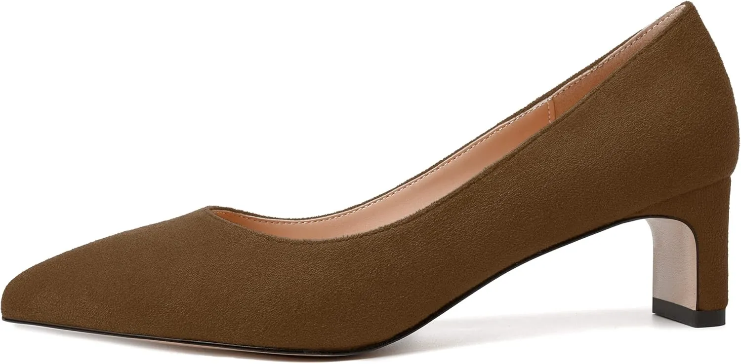 WAYDERNS Womens Solid Pointed Toe Slip On Dress Suede Wedding Chunky Low Heel Pumps Shoes 2 Inch