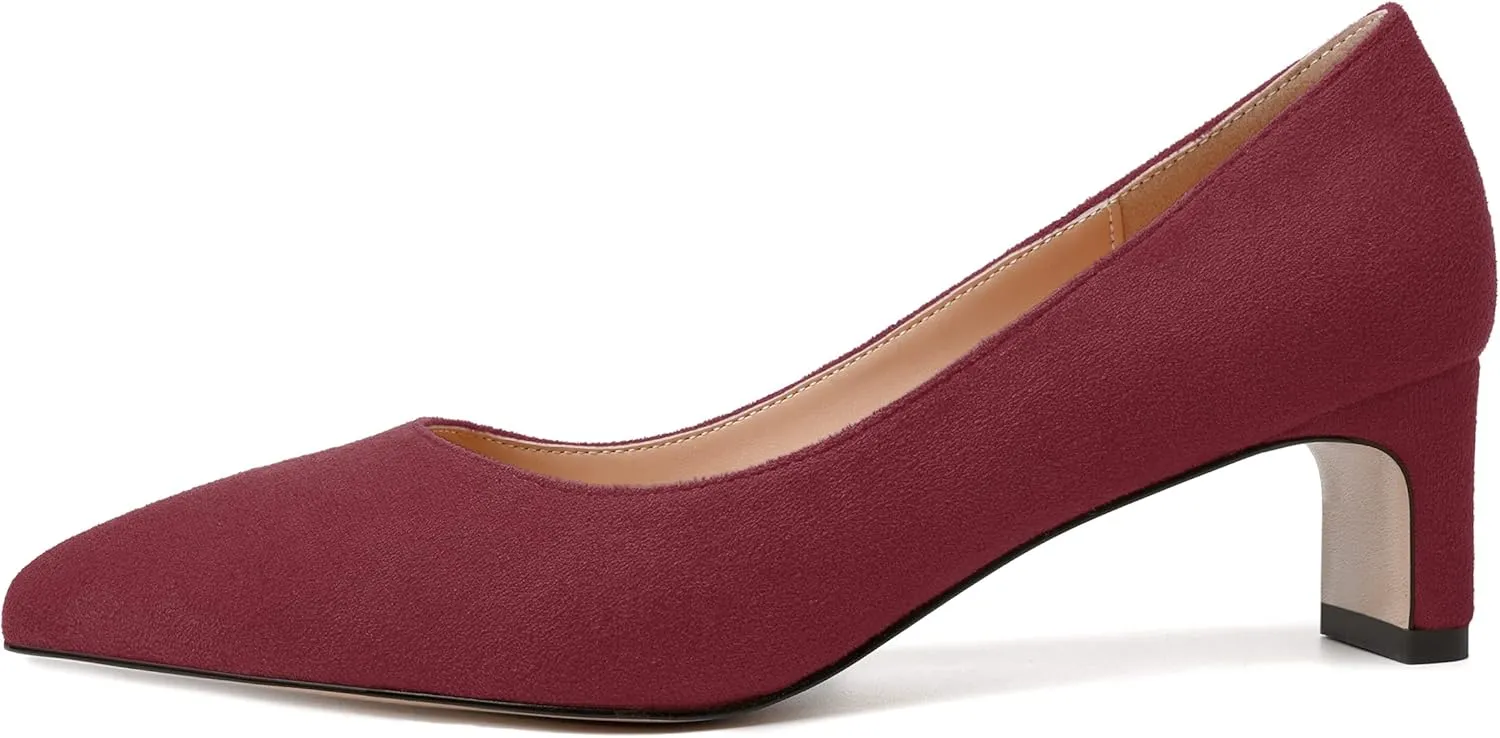 WAYDERNS Womens Solid Pointed Toe Slip On Dress Suede Wedding Chunky Low Heel Pumps Shoes 2 Inch