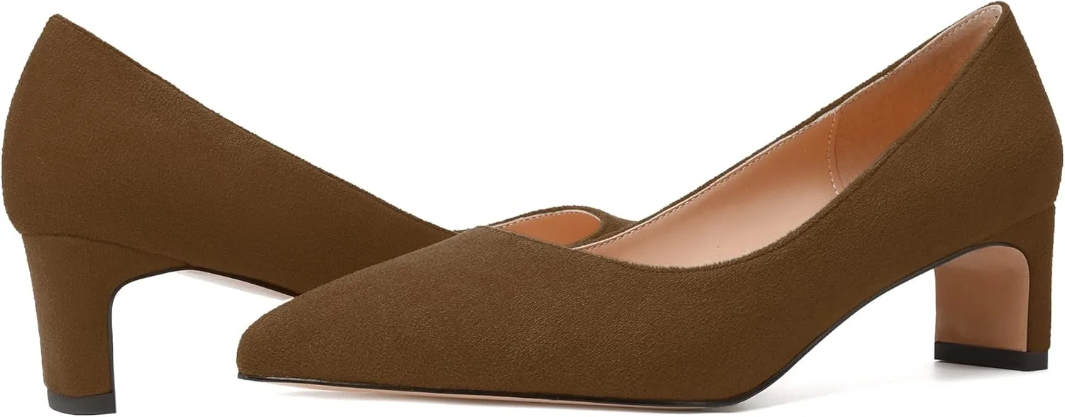 WAYDERNS Womens Solid Pointed Toe Slip On Dress Suede Wedding Chunky Low Heel Pumps Shoes 2 Inch