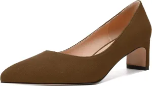 WAYDERNS Womens Solid Pointed Toe Slip On Dress Suede Wedding Chunky Low Heel Pumps Shoes 2 Inch