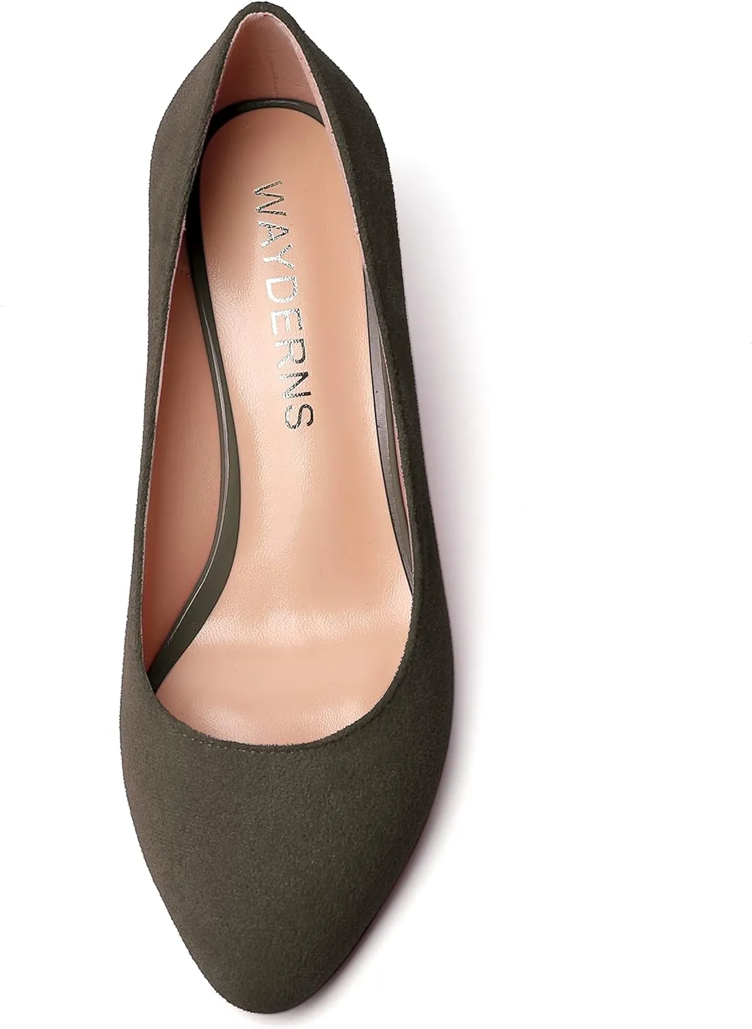 WAYDERNS Womens Solid Round Toe Dating Suede Casual Slip On Wedge Low Heel Pumps Shoes 2 Inch