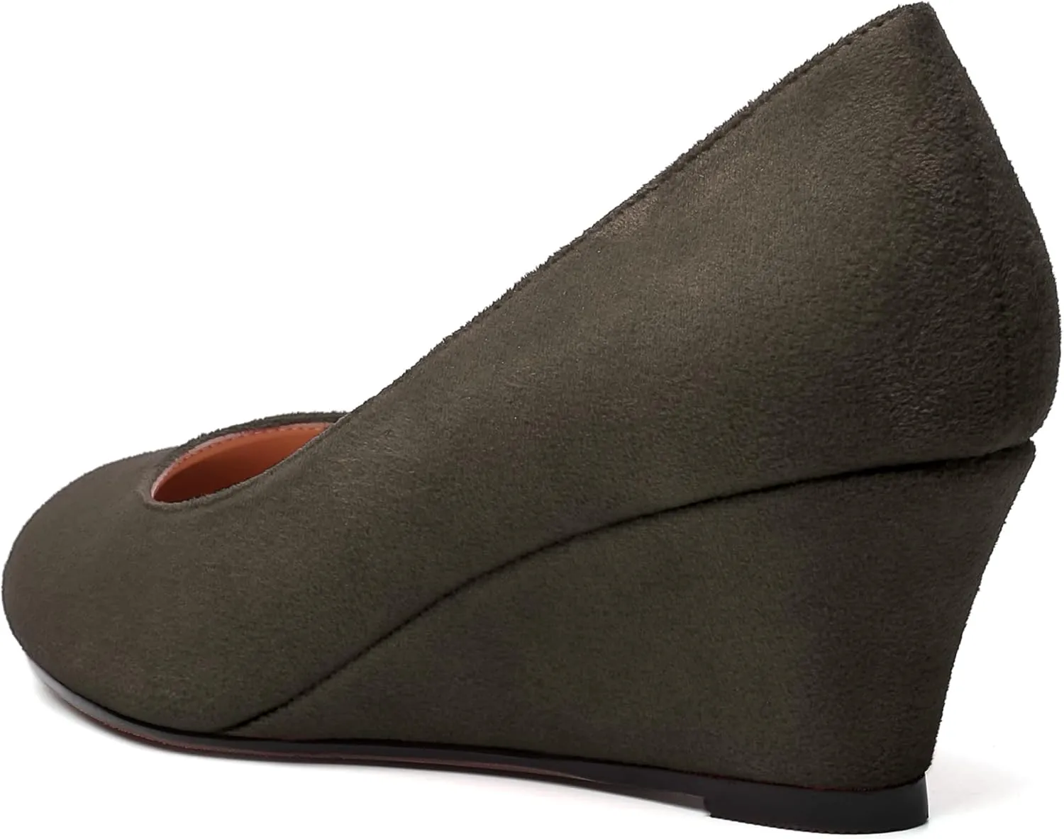 WAYDERNS Womens Solid Round Toe Dating Suede Casual Slip On Wedge Low Heel Pumps Shoes 2 Inch