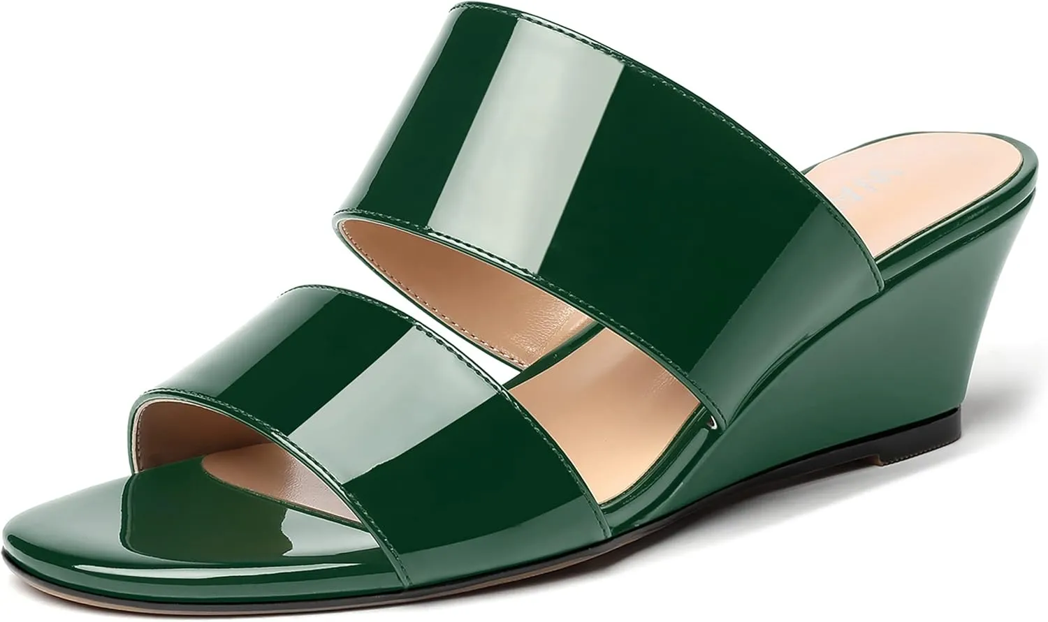 WAYDERNS Women's Two Piece Patent Open Toe Slip On Wedge Low Heel Wedges Sandals 2 Inch