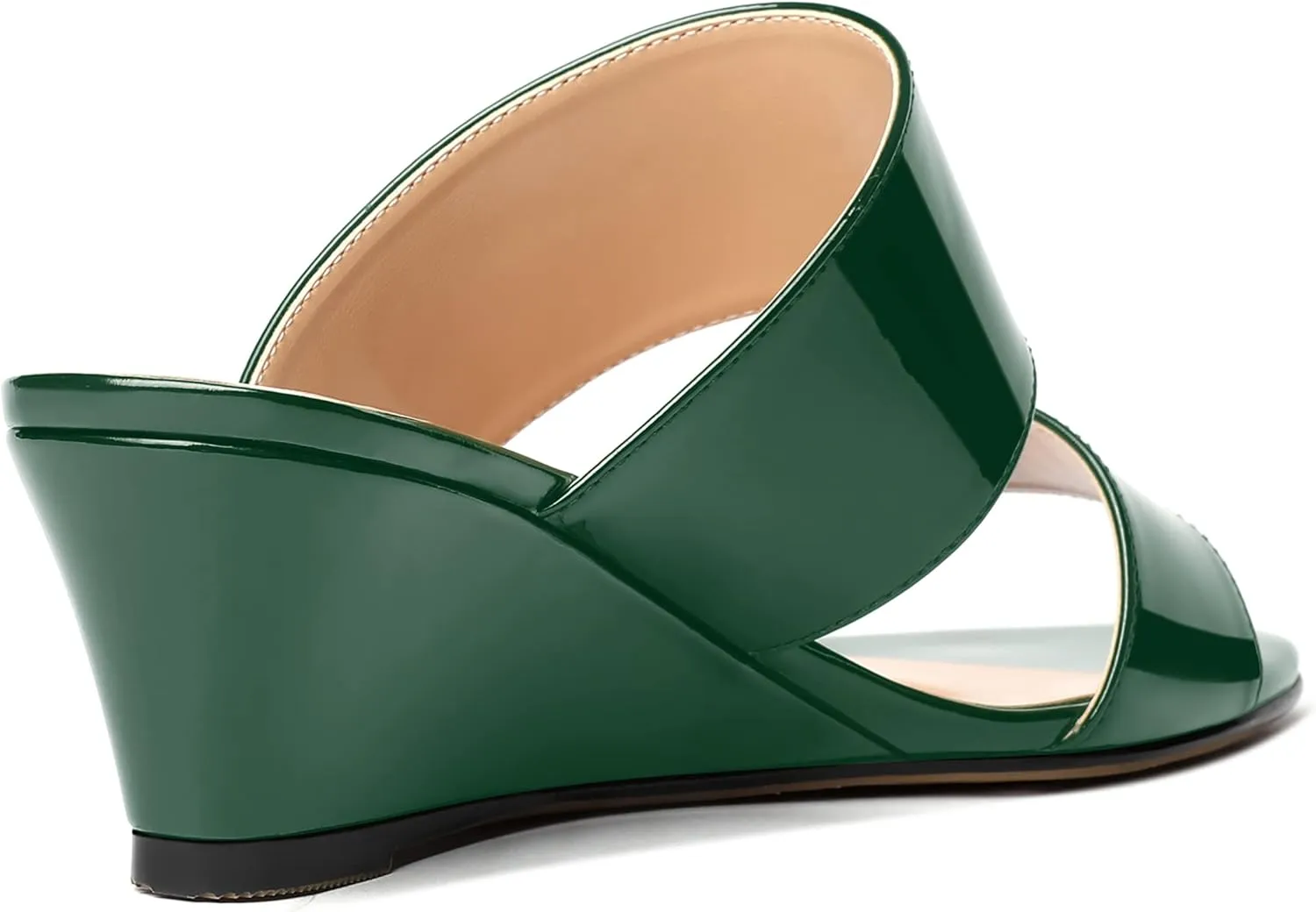 WAYDERNS Women's Two Piece Patent Open Toe Slip On Wedge Low Heel Wedges Sandals 2 Inch