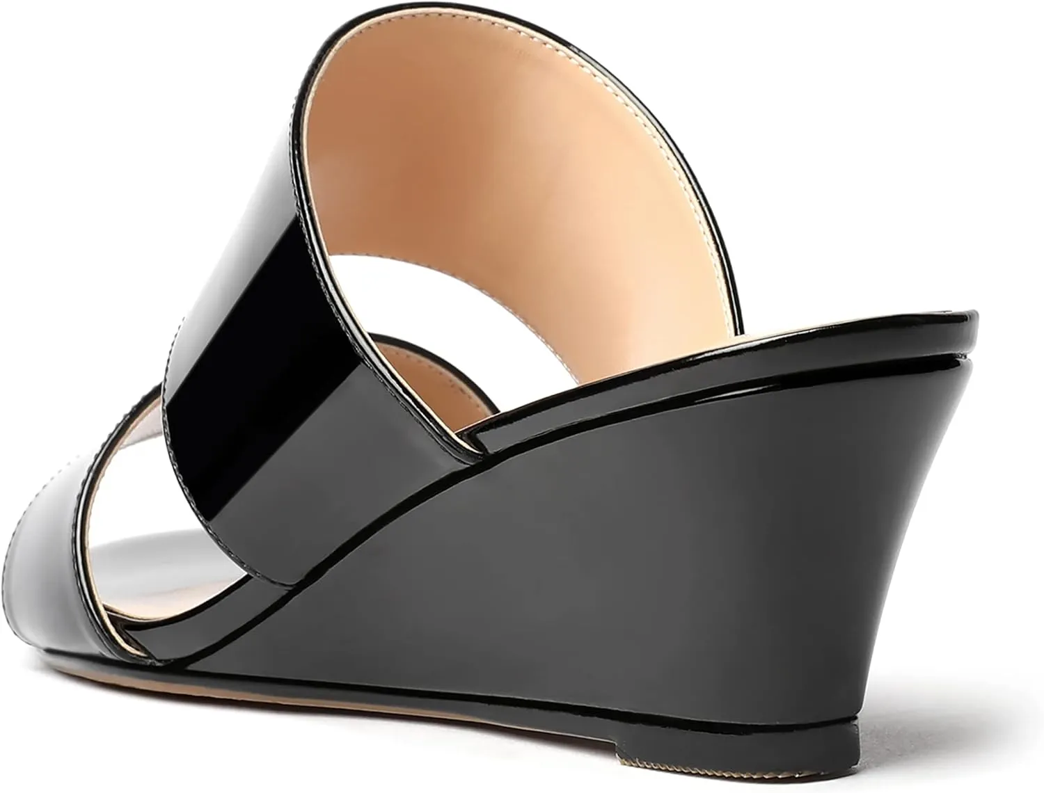 WAYDERNS Women's Two Piece Patent Open Toe Slip On Wedge Low Heel Wedges Sandals 2 Inch