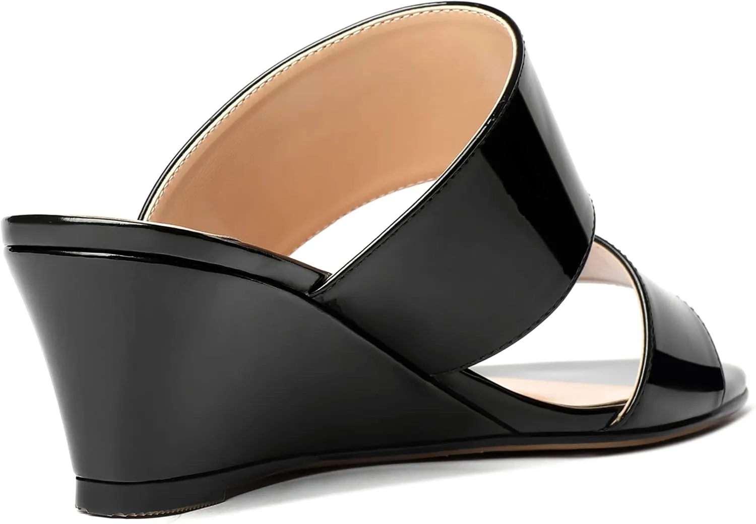 WAYDERNS Women's Two Piece Patent Open Toe Slip On Wedge Low Heel Wedges Sandals 2 Inch