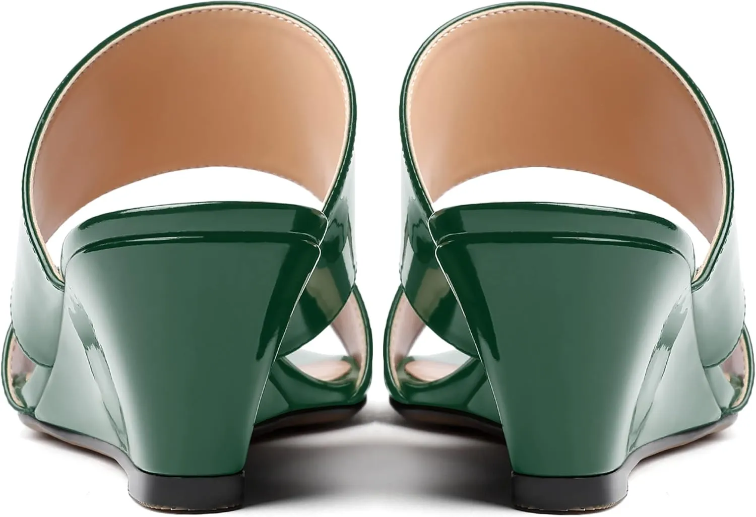 WAYDERNS Women's Two Piece Patent Open Toe Slip On Wedge Low Heel Wedges Sandals 2 Inch