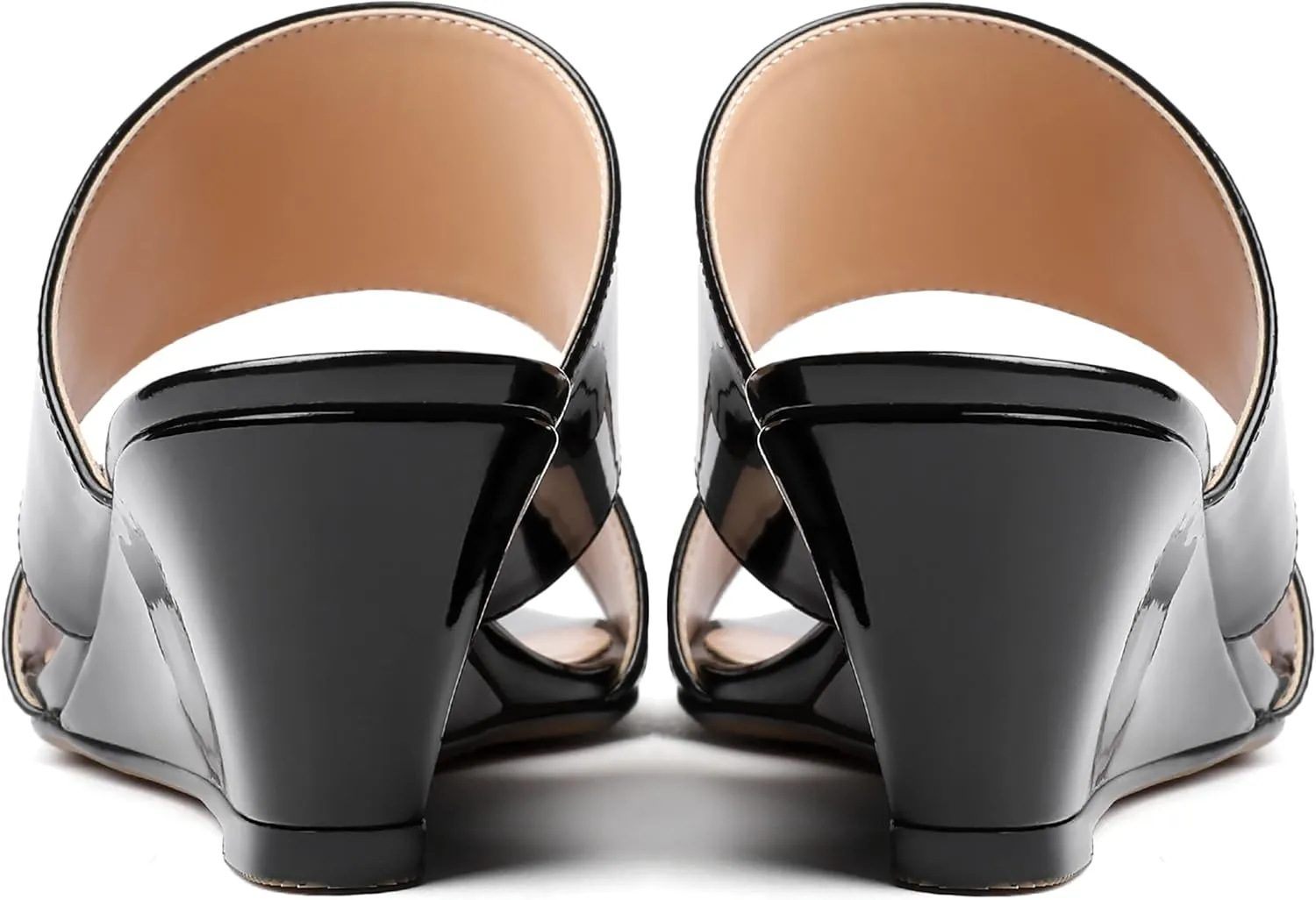 WAYDERNS Women's Two Piece Patent Open Toe Slip On Wedge Low Heel Wedges Sandals 2 Inch