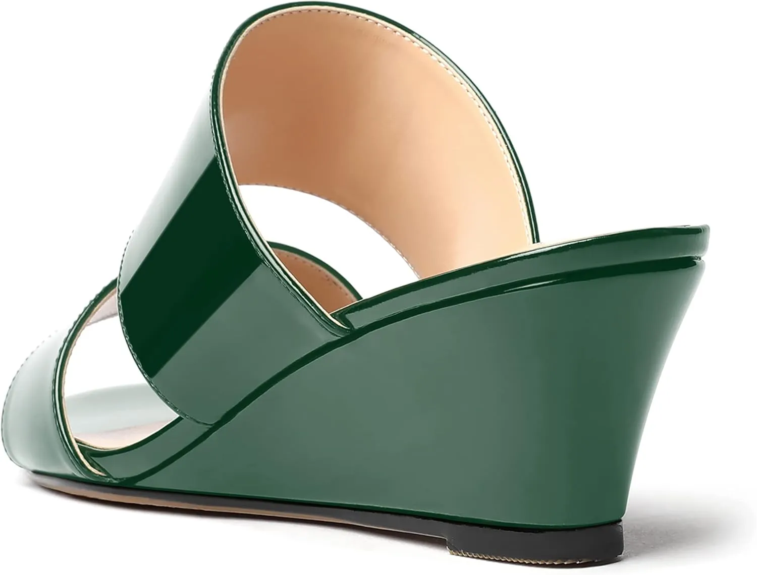 WAYDERNS Women's Two Piece Patent Open Toe Slip On Wedge Low Heel Wedges Sandals 2 Inch