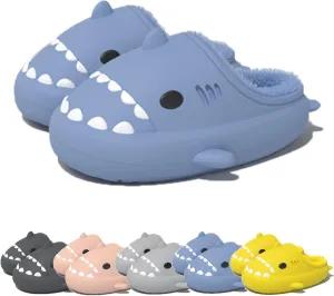 Winter Cloud Slides Shark Slippers Adults Cartoon Fuzzy Slippers Nonslip Soft Comfy Home Slippers (Blue,8,9,Men,7.5,8,Women,Medium)