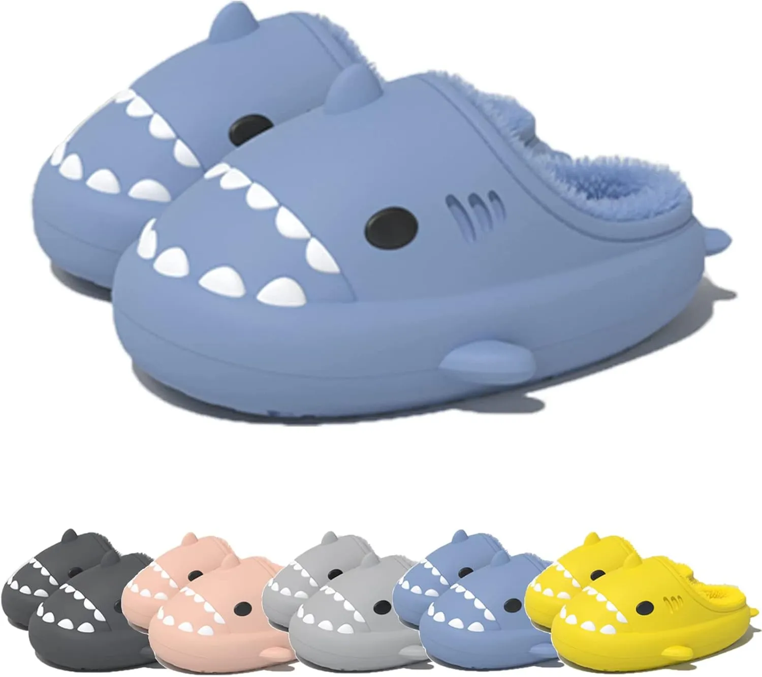 Winter Cloud Slides Shark Slippers Adults Cartoon Fuzzy Slippers Nonslip Soft Comfy Home Slippers (Blue,8,9,Men,7.5,8,Women,Medium)