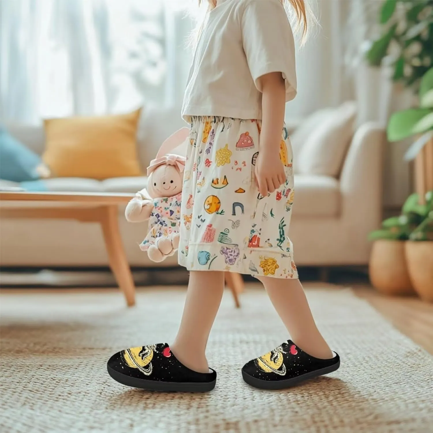 Winter Fluffy Slippers for Girls and Boys, Comfy Warm Scuff Slippers for Walking, Slip On Closed Toe Shoes for Home