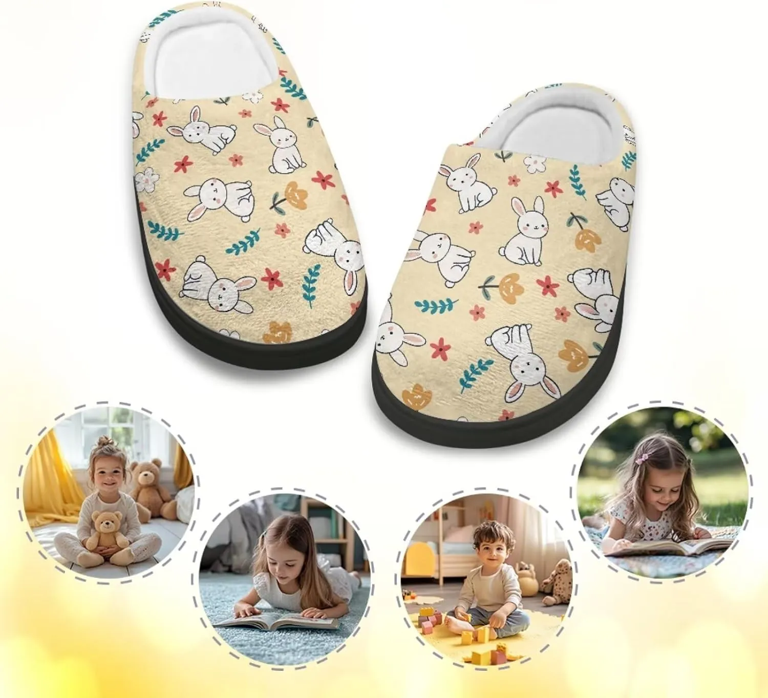 Winter Fluffy Slippers for Girls and Boys, Comfy Warm Scuff Slippers for Walking, Slip On Closed Toe Shoes for Home