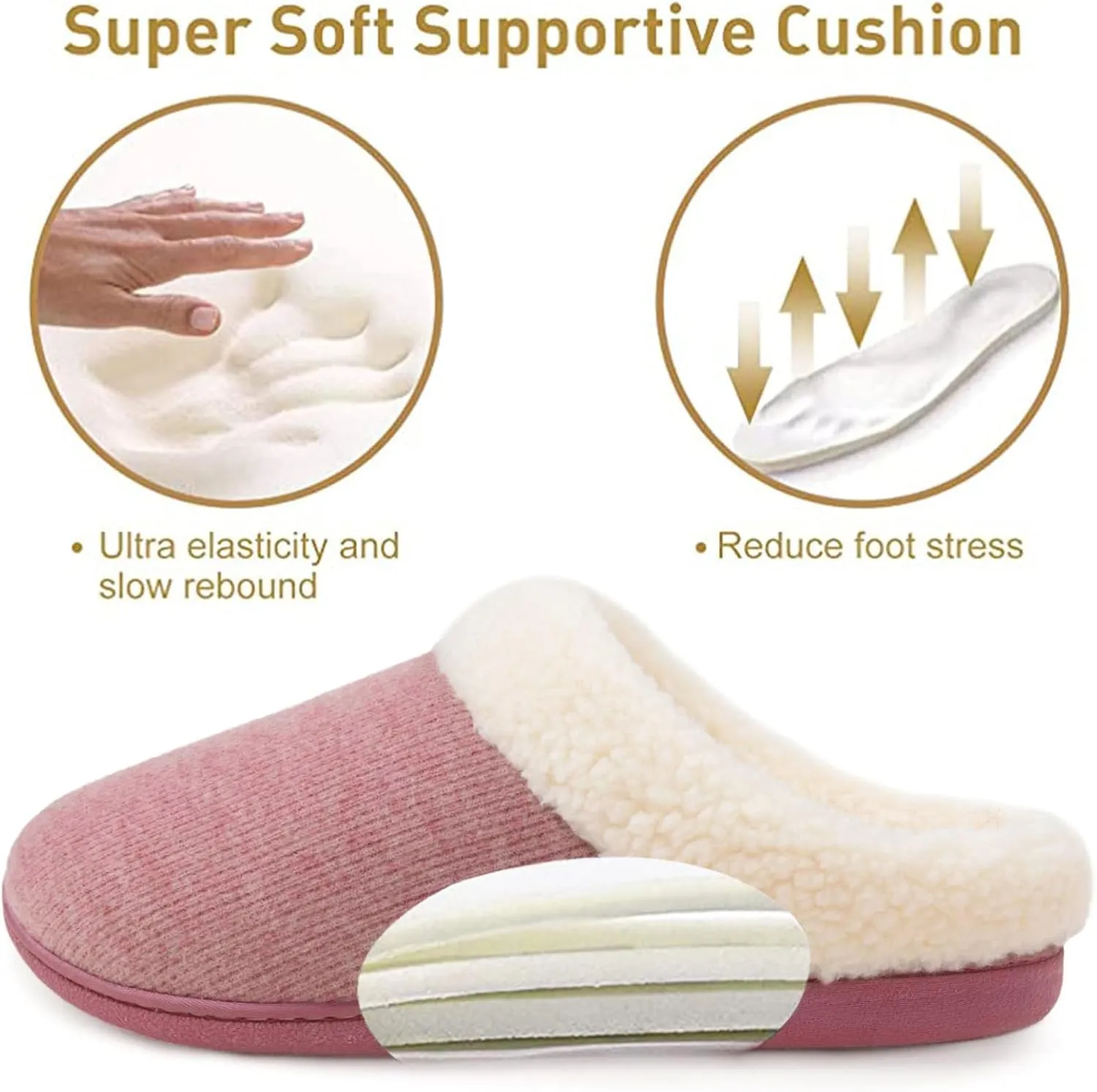 Wishcotton Women's Lamb-rub Sherpa House Slippers Memory Foam Indoor Outdoor