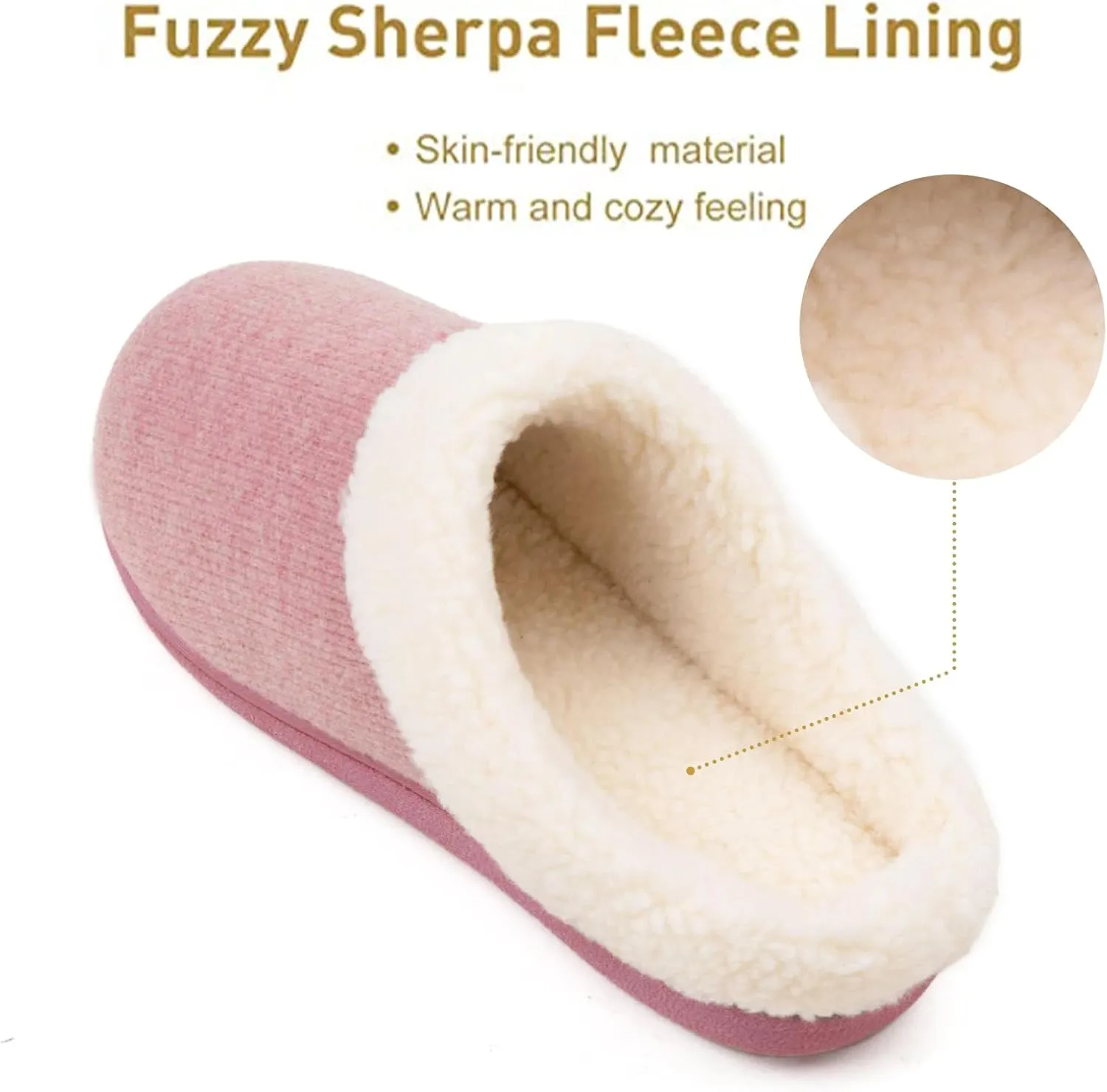 Wishcotton Women's Lamb-rub Sherpa House Slippers Memory Foam Indoor Outdoor