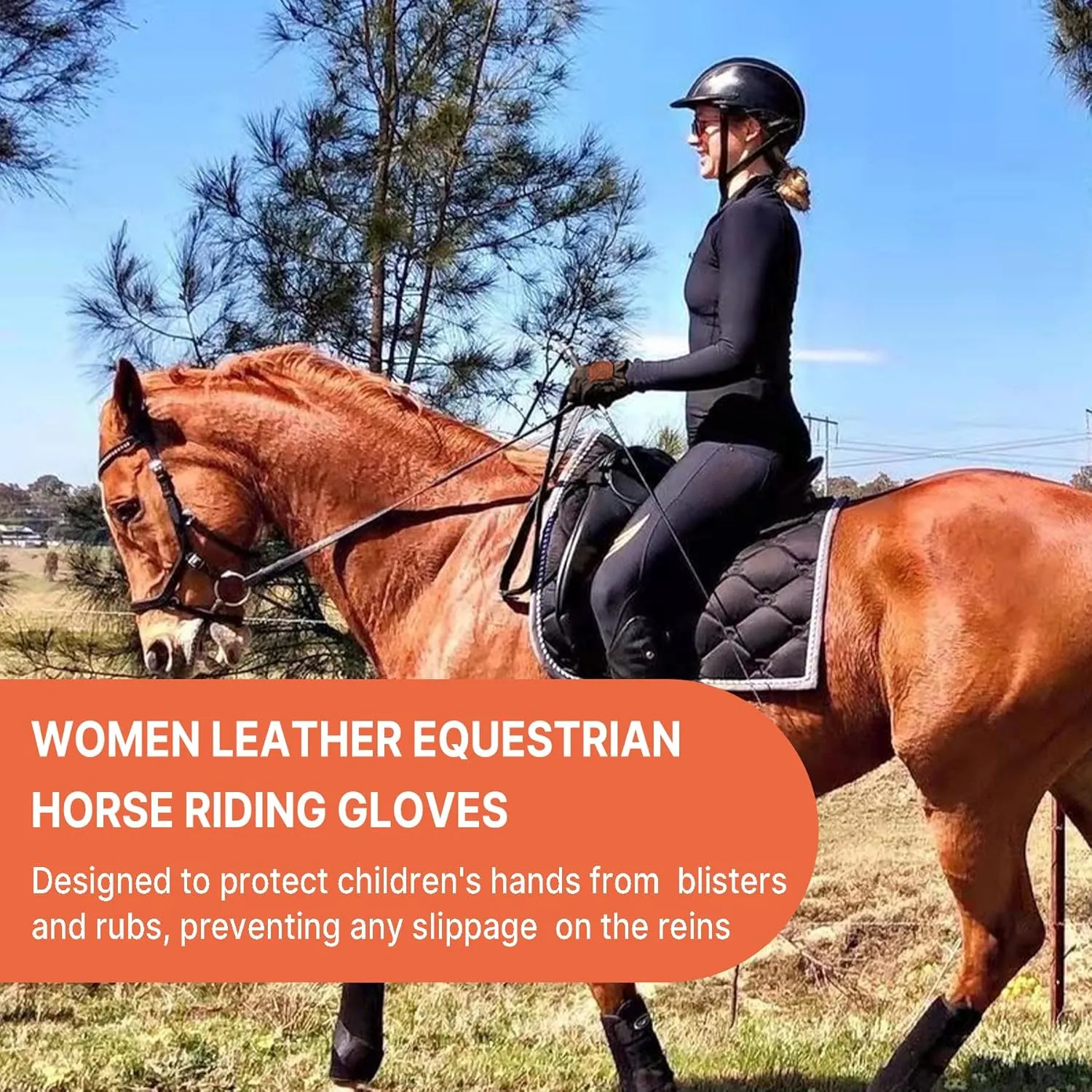 Women 100% Leather Horse Riding Gloves, Windproof & Breathable，Equestrian Horseback Riding Gloves