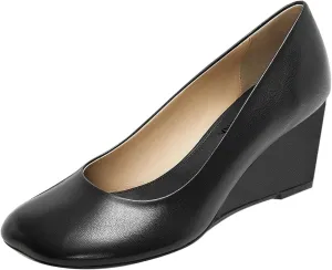 Women Closed Square Toe Classic Pumps Slip On Wedge Mid Heels Comfy Party Club Daily Office Shoes Size 4-16 US