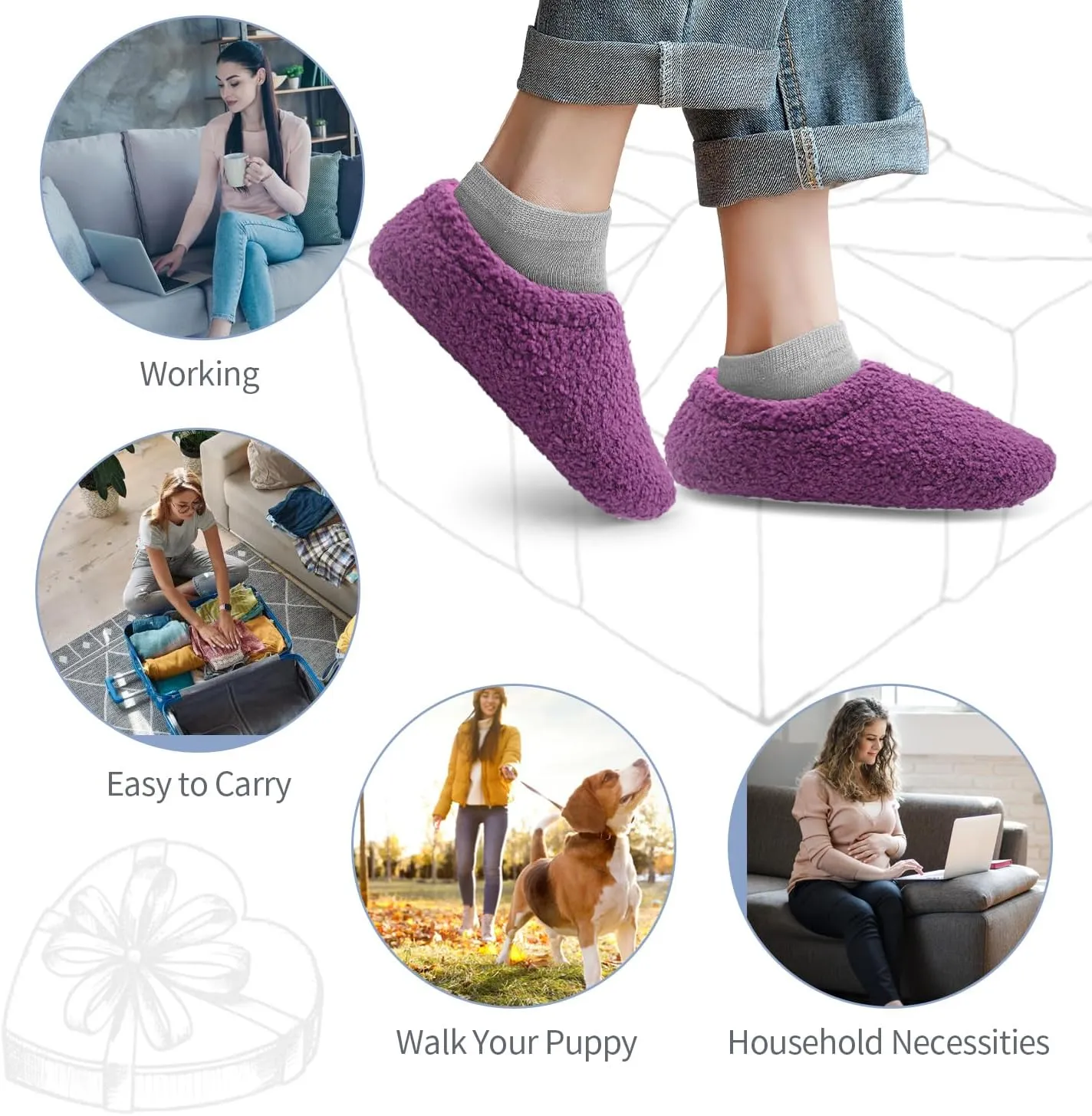 Women House Fuzzy Slippers - Lightweight Comfy Memory Foam Cozy Warm Fluffy Non-slip Indoor Slippers Size US 5-12