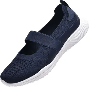 Women Mary Jane Shoes Slip On Walking Flats Comfortable Dressy Knit Washable Casual Nurse Shoe with Arch Support