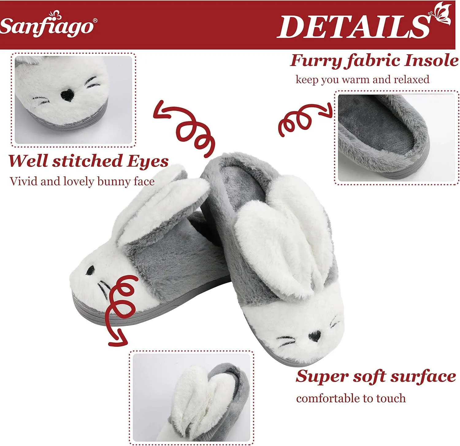 Women Memory Foam House Slippers Cozy Cute Bunny Animal Home Slipper Indoor Outdoor Birthday for Girls Ladies
