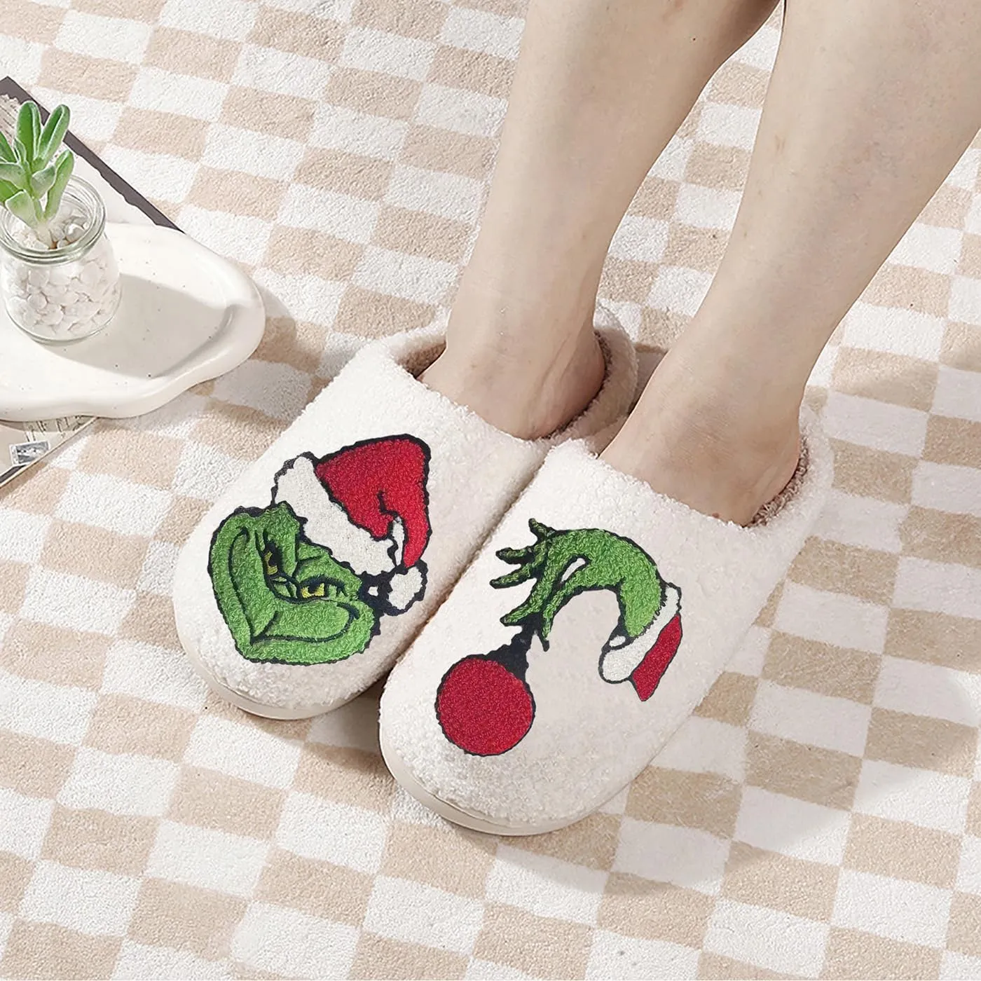 Women Men Cute Cartoon Christmas Slippers Winter Plush Funny Slippers Comfy Warm Furry House Shoes