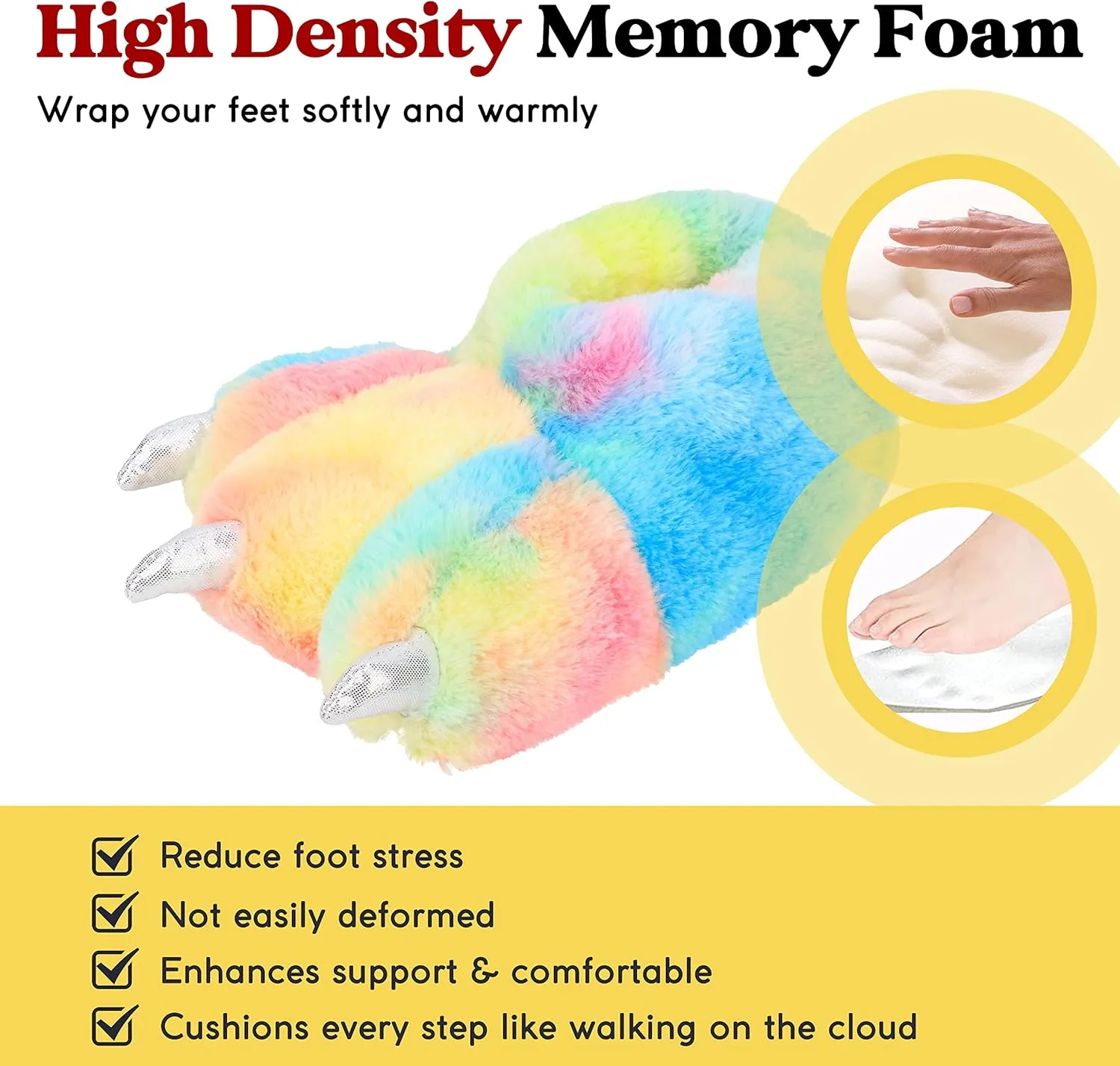 Women Plush Animal Paw Slippers Funny Novelty Bear Claw Slippers Cozy Furry Warm Memory Foam Slippers Gifts for Halloween Christmas