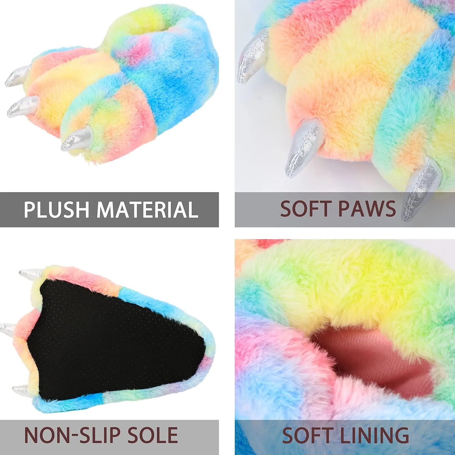 Women Plush Animal Paw Slippers Funny Novelty Bear Claw Slippers Cozy Furry Warm Memory Foam Slippers Gifts for Halloween Christmas