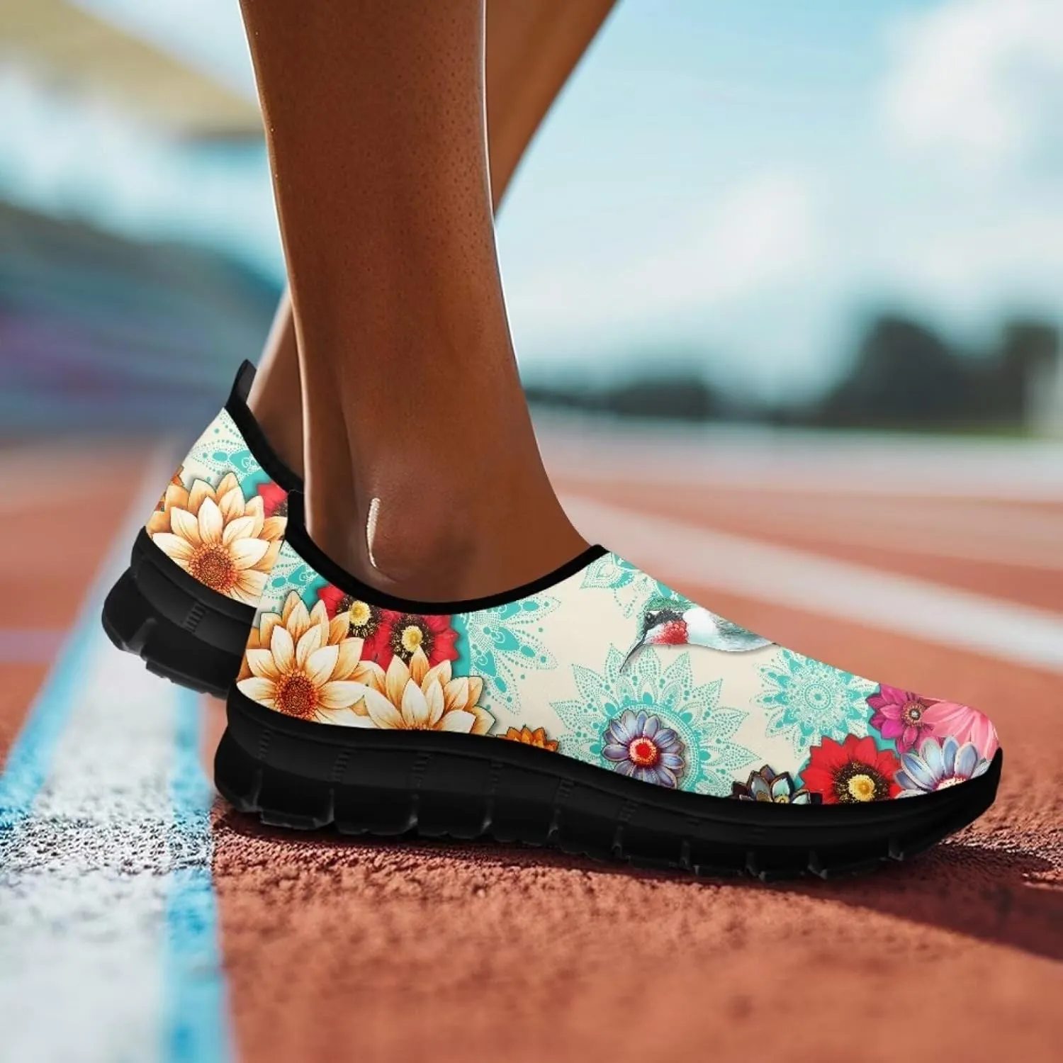 Women Slip On Sneakers Fruit Print Casual Low Top Flat Walking Shoes Non-Slip Breathable Mesh Footwear