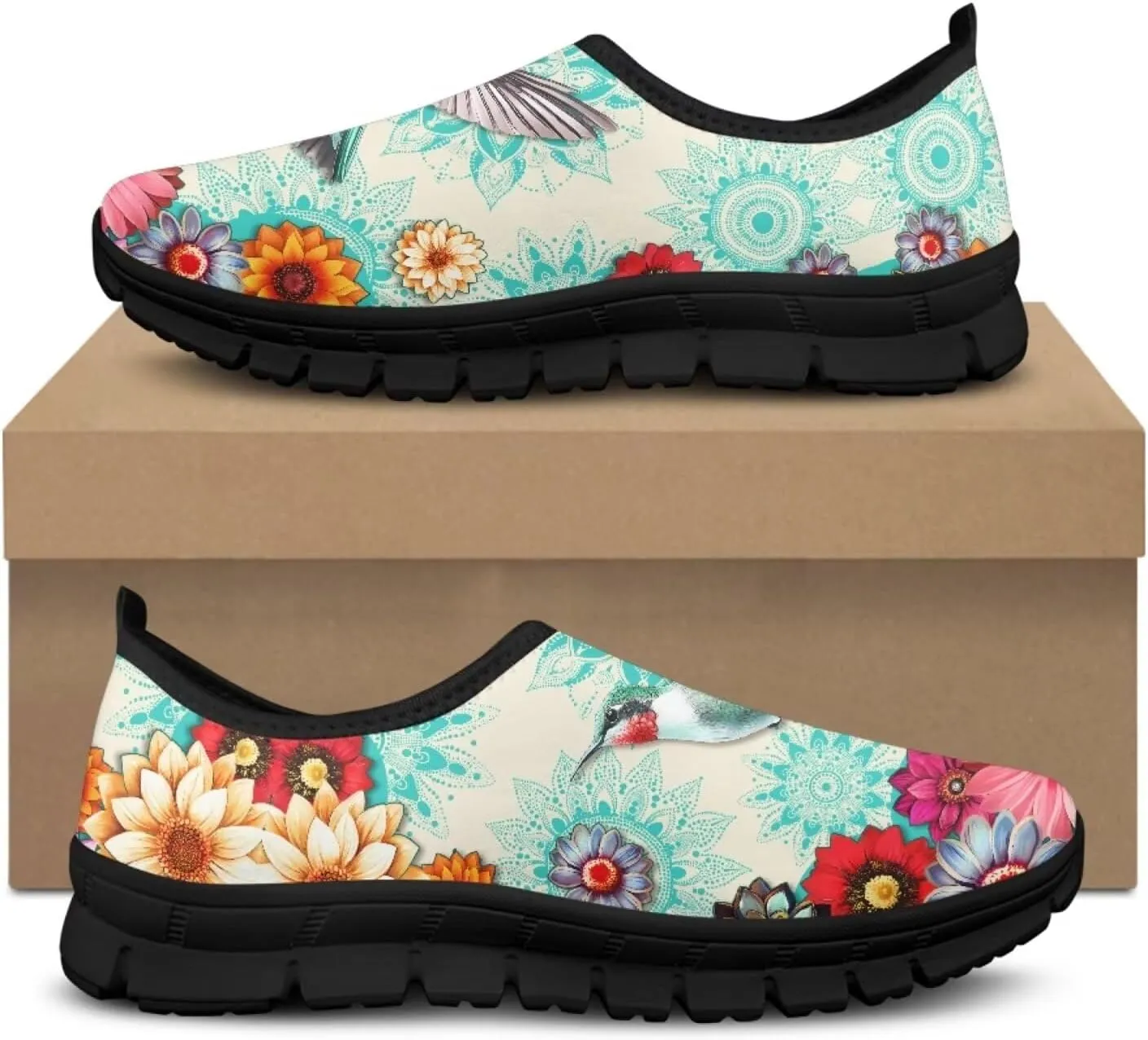 Women Slip On Sneakers Fruit Print Casual Low Top Flat Walking Shoes Non-Slip Breathable Mesh Footwear